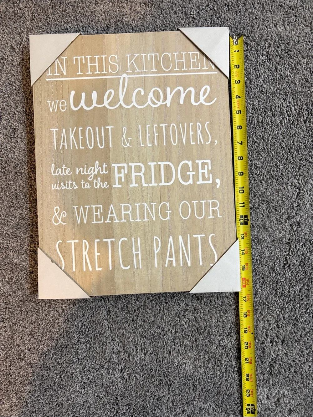 Welcome Kitchen Wall Sign - White Text on Tan Wood